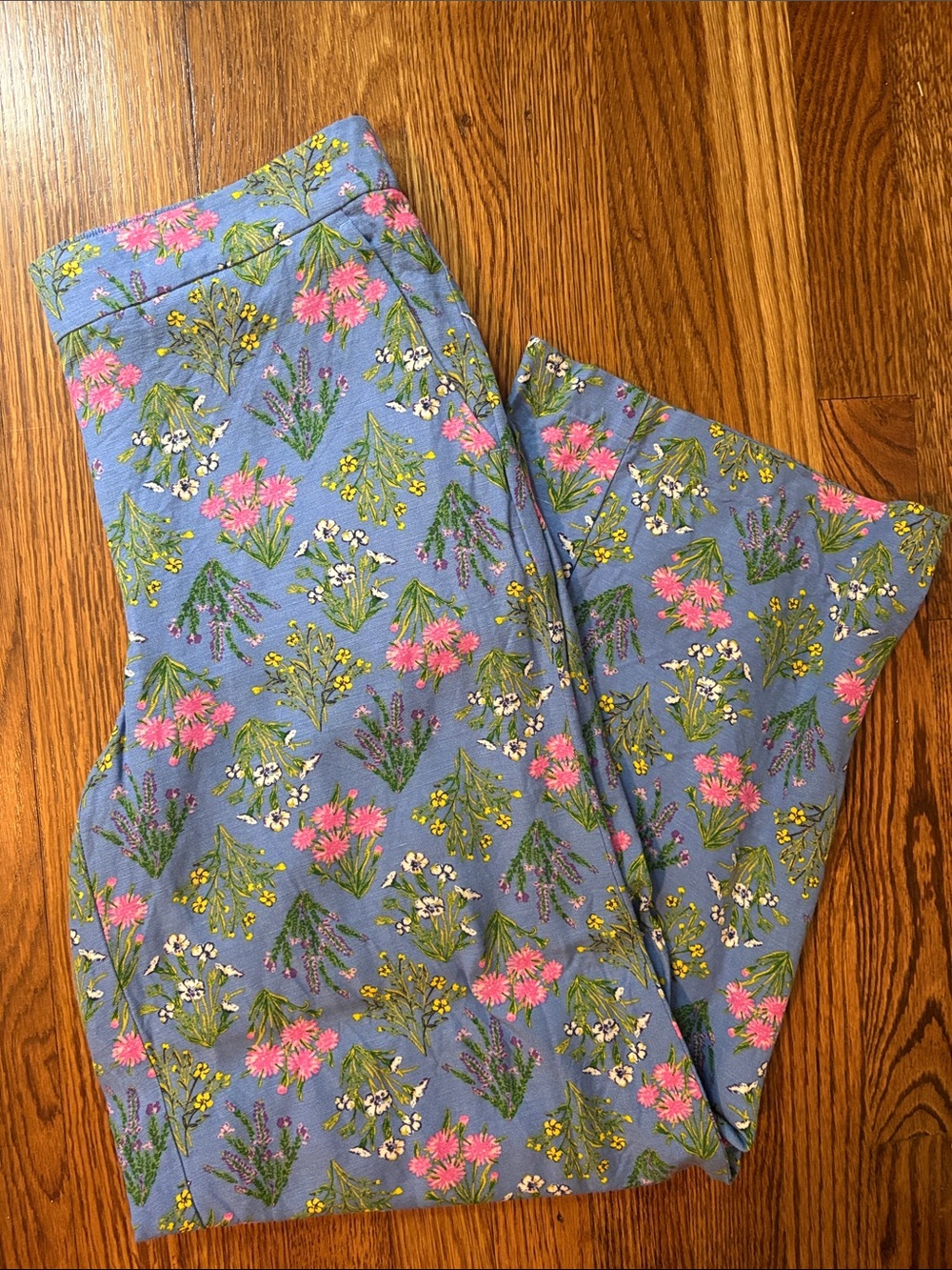 LOFT Lavender Blue Floral Linen Wide-Leg Pants
